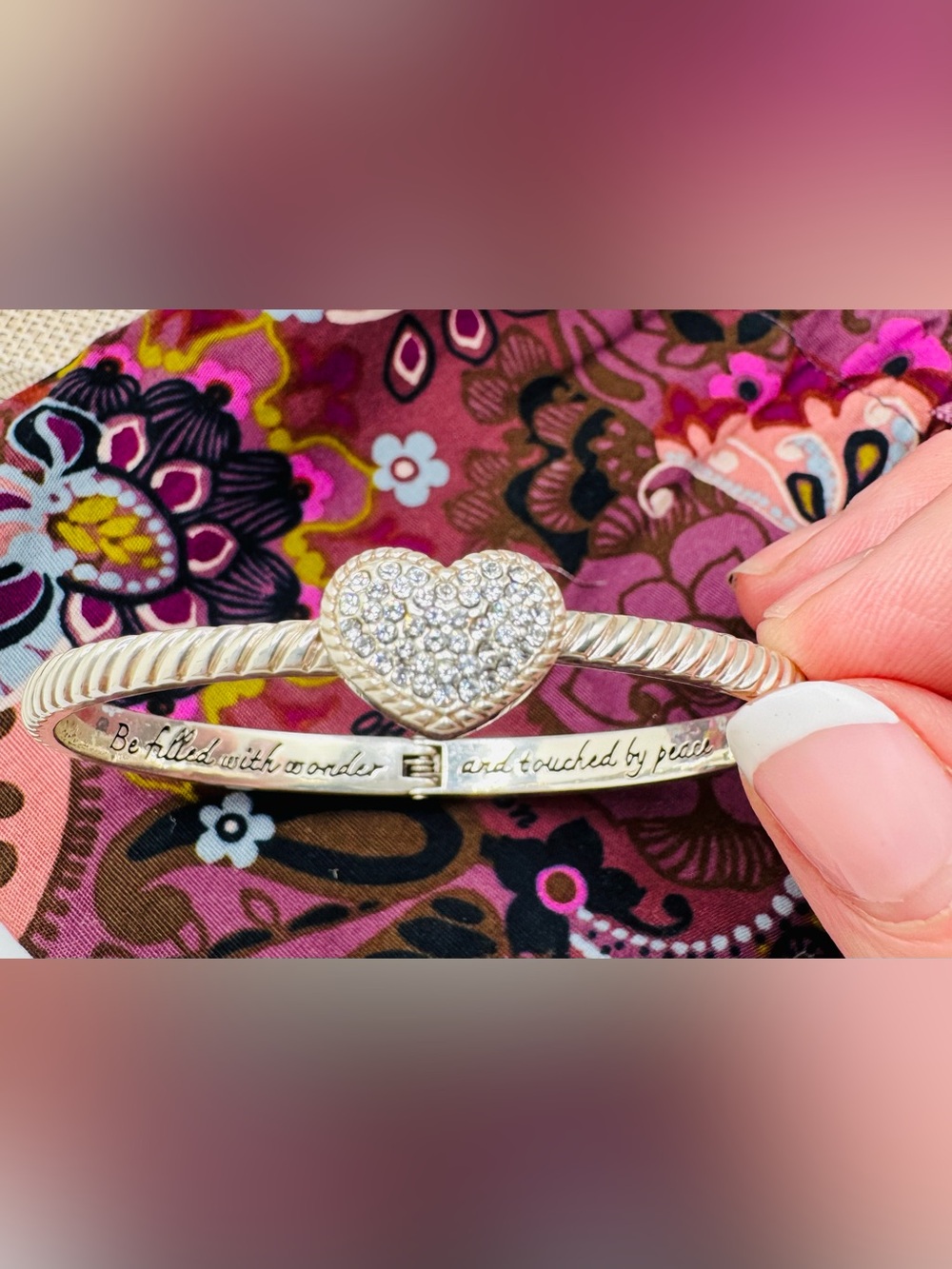 Brighton Silver-Tone Pave Heart Bracelet with Clear Crystals